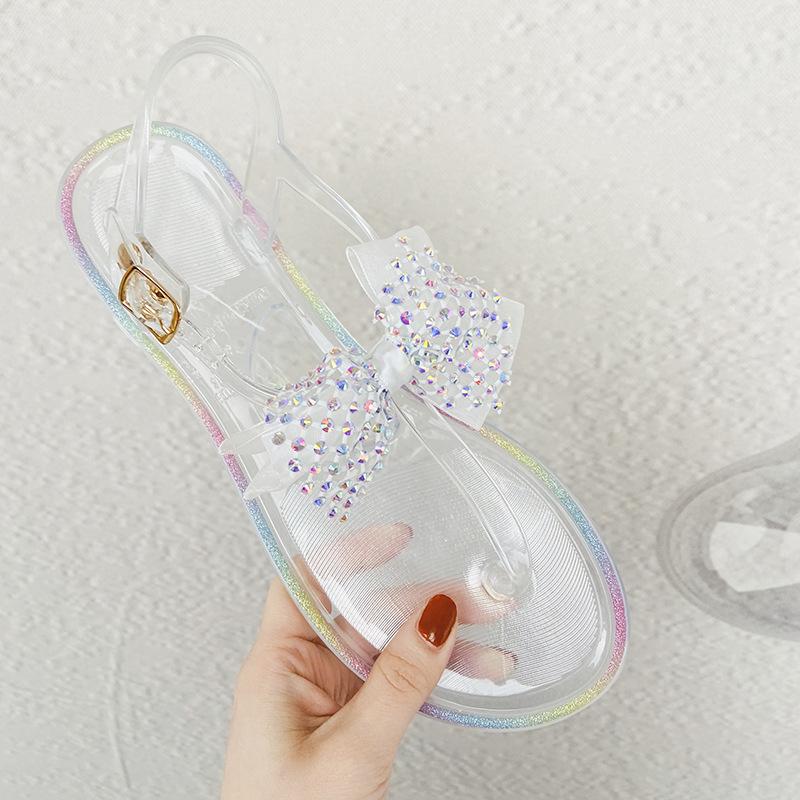 Прозрачные босоножки на Т-образном ремешке ПВХ Женские плоские сандалии