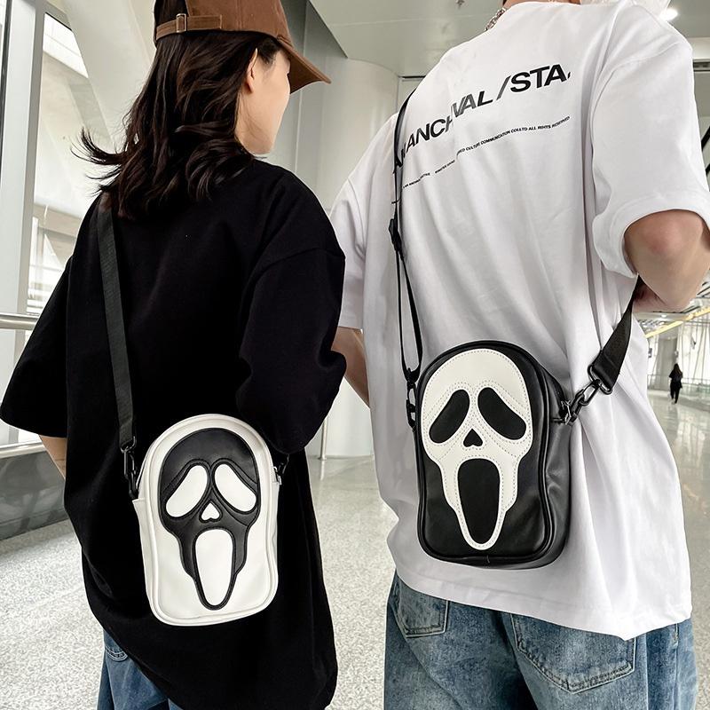 Quirky Ghost Skull Crossbody Bag Hip Korean Style Small Shoulder Bag With Pu Material