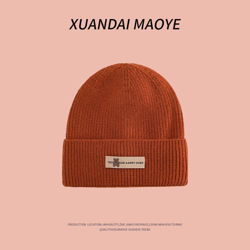 Осенние и зимние шапки женские плюшевые новые вязаные шапки универсальные теплые защитные наушники шерстяные утолщенные модные студенческие шапки