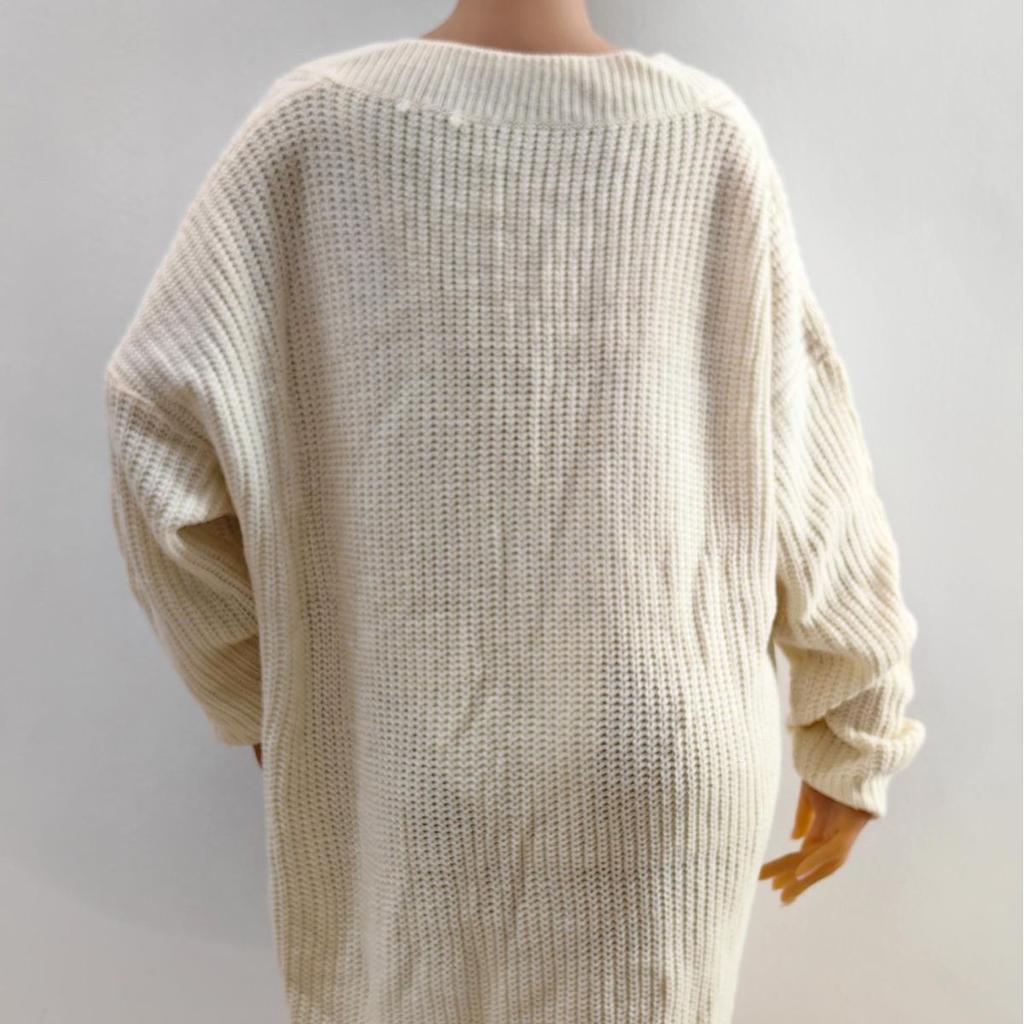 Осенне-зимние женские большие размеры, свободные однотонные, глубокий V-образный вырез, сексуальные тканые платья-свитера