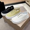 Однопедальные парусиновые туфли женские весна и осень новые квадратные дышащие повседневные маленькие белые туфли универсальные толстые подошвы ленивые