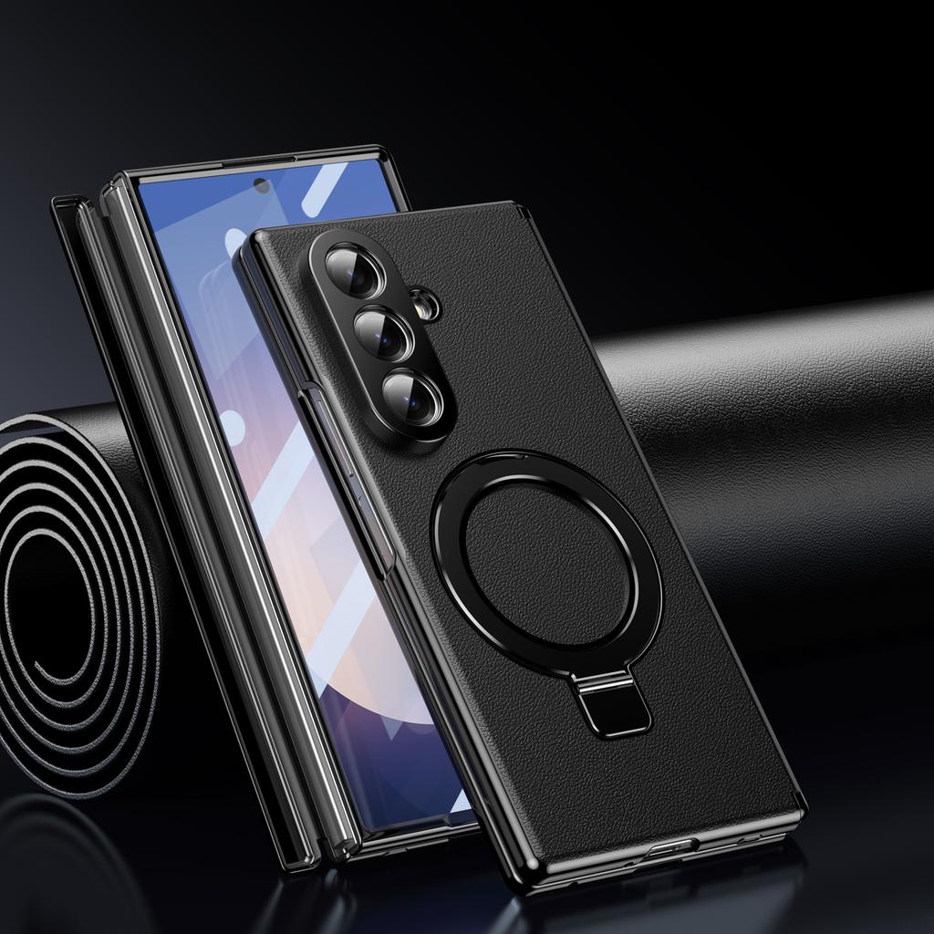 Скрытая подставка Магнитный кожаный чехол для Samsung Galaxy Z Fold 7 6 5 4 Чехол-подставка с прозрачным защитным стеклом