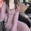 "2024 French Style Floral Knit Dress & Slim Cardigan Set for Women - Spring/Autumn"