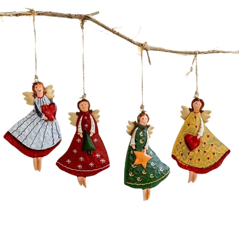 4Pcs Vintage Wooden Angel Ornaments Christmas Tree Pendants Fantasy Hanging Decor for Home Navidad 2026 New Year Gifts
