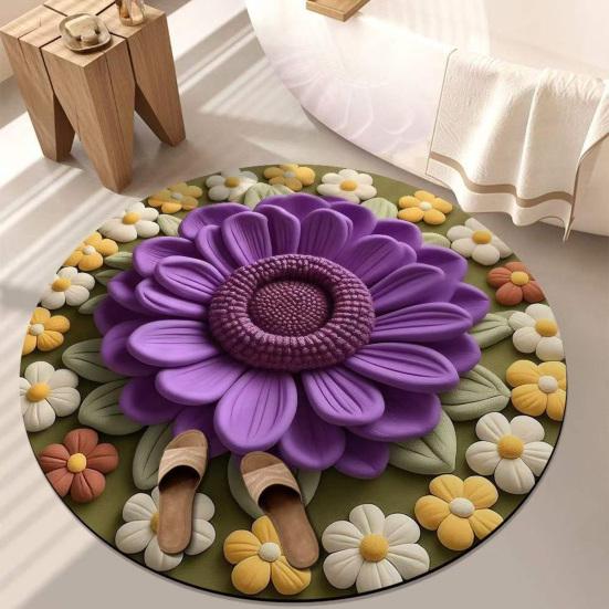Цветочный Плюшевый Диатомовый Земляной Коврик для Пола 3D Визуальный Цветочный Узор Диатомовая Грязь Коврики для Пола Нескользящий Впитывающий Коврик для Ванной для Спальни Кухни Прихожей