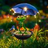 Solar Bird Feeder Frog Garden Decor Drain Holes Design Weather-Resistant Outdoor Solar Lights Frog Figurine Lights with Umbrella