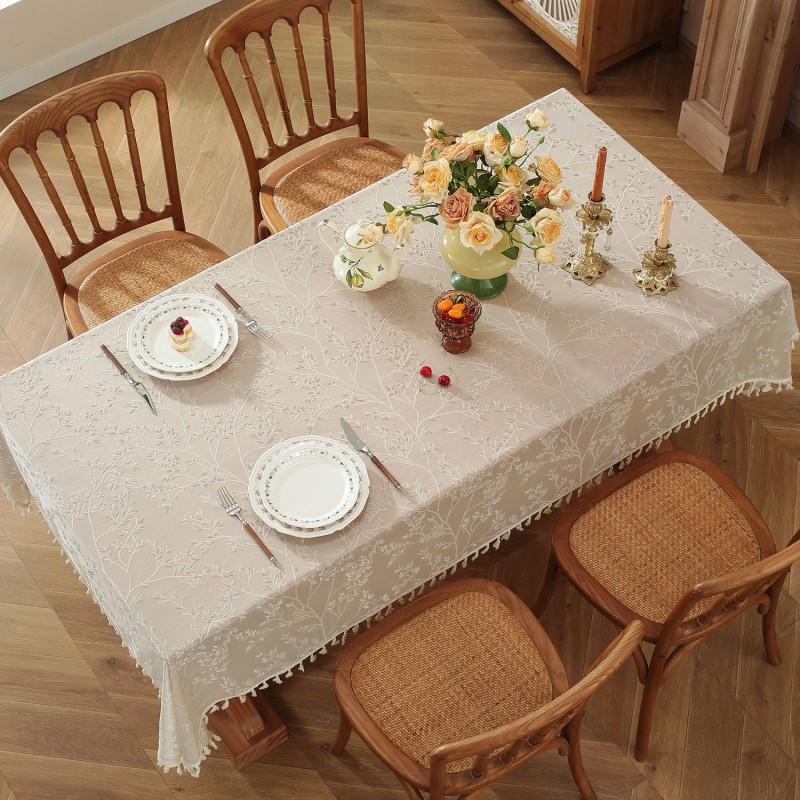 Home Tablecloth Rustic Fresh Tassel Lace Rectangular Table Cover Dining Coffee Decor