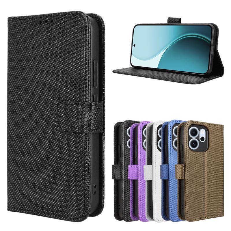 For OPPO Reno 14F 5G Luxury Flip Diamond Pattern lanyard Business Wallet Case Leather for OPPO Reno 14F 5G Phone Case