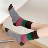 Осенне-зимние полосатые носки с цветовыми блоками, ретро-носки до середины икры, связанные двойной иглой, стильные и стройнящие длинные носки