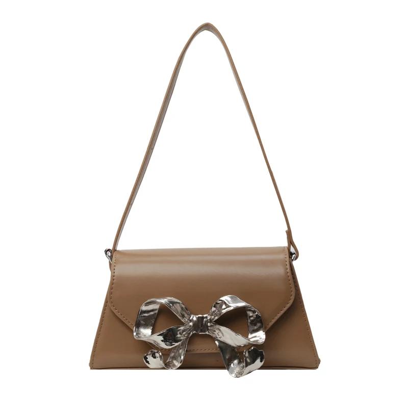 Весенние и летние модные сумки через плечо с бантом для женщин, роскошные дизайнерские однотонные сумки из искусственной кожи через плечо