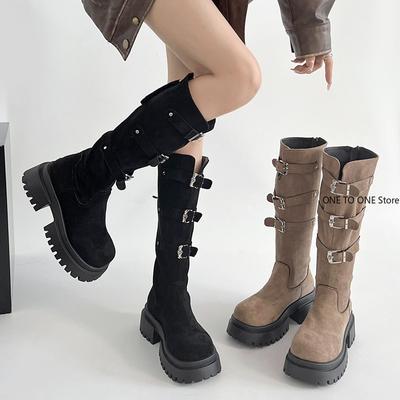 Высокие сапоги на платформе женские туфли на плоской подошве из замши модная зимняя обувь женская 2025 трендовая дизайнерская обувь для ходьбы готические туфли челси Botas Mujer De Zapatos