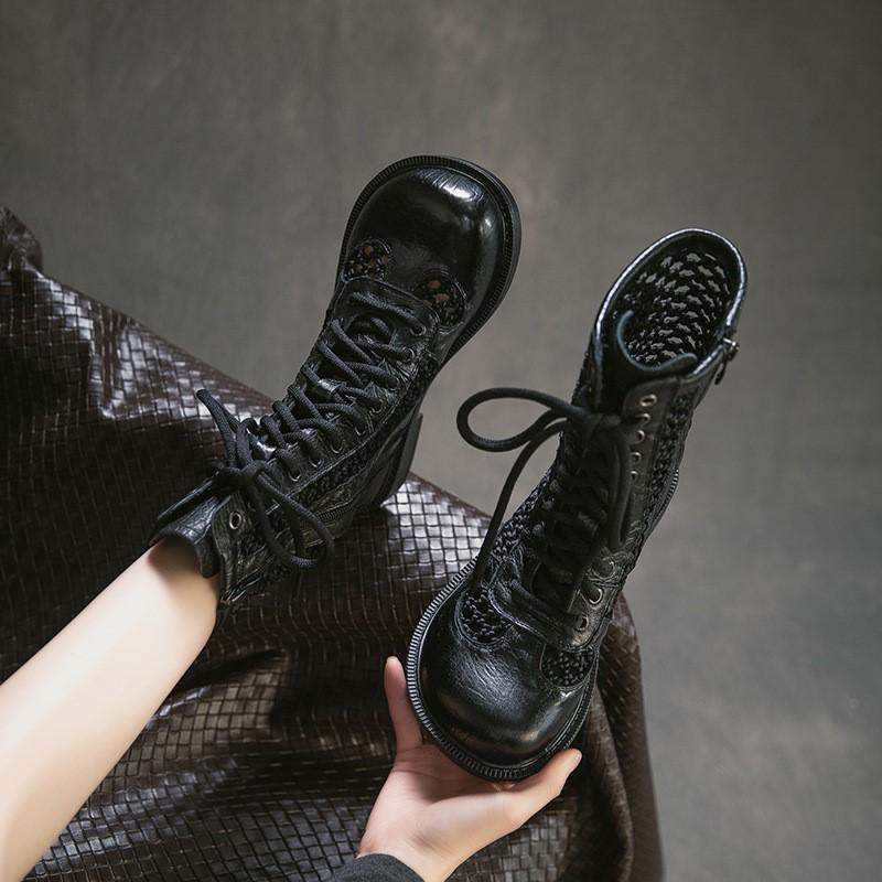 Johnature Ретро Дышащие Летние Ботильоны с Перфорацией из Натуральной Кожи Универсальная Модная Женская Обувь