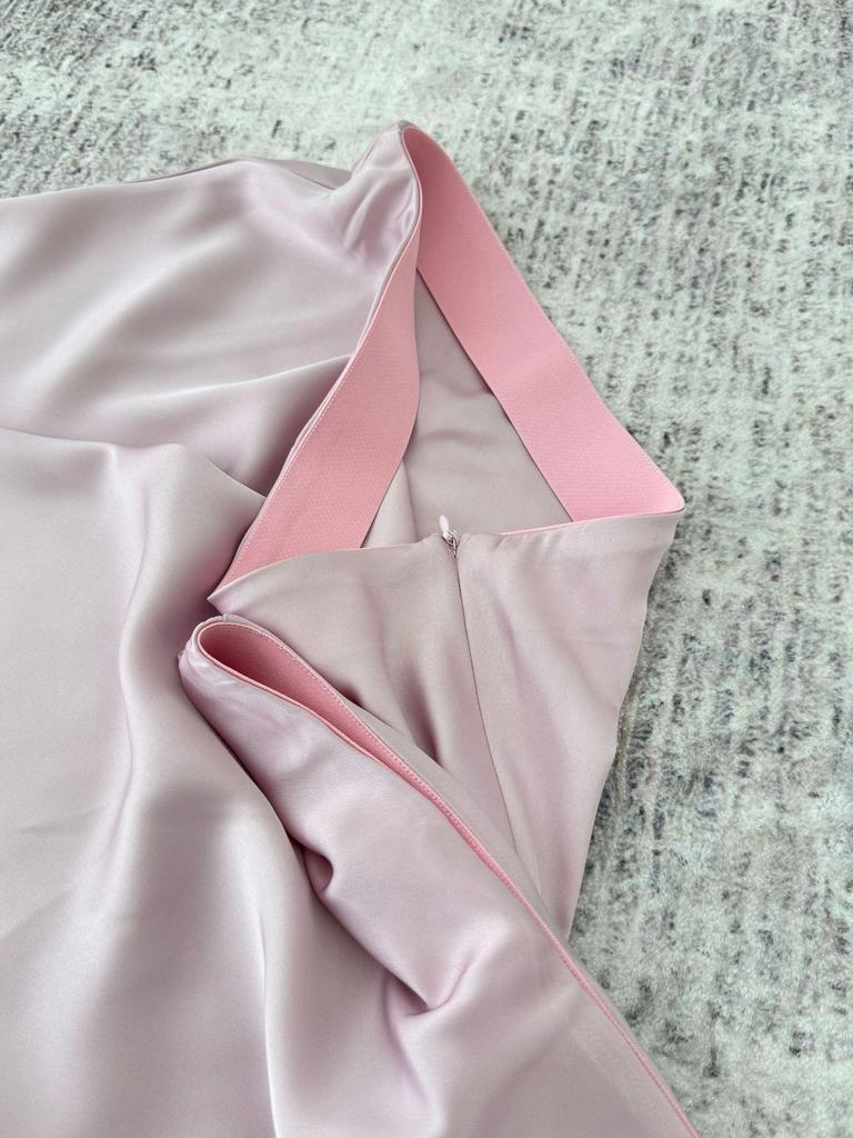 Летняя юбка-трапеция с высокой талией из атласа 2024 года для женщин