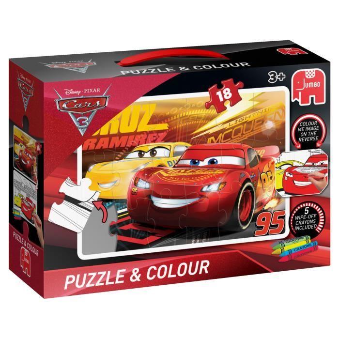 Jumbo Disney Cars 3: Puzzle & Colour (Medium), Jigsaw puzzle, Dessins animés, Petite enfance, 3 année(s), Garçon, Carton