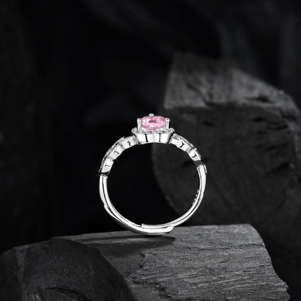 925 Sterling Silver Ring Pink Heart-shaped Zirco Luxury Opening Adjustable for Women Wedding Fine Jewelry Accessories Party Gift