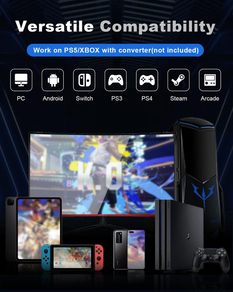 SIXSIR Leverless Arcade Stick Game Controller Large Slim Aluminum Alloy Template 16 Key Crystal Low Profile Switch Custom RGB Leverless Controller for