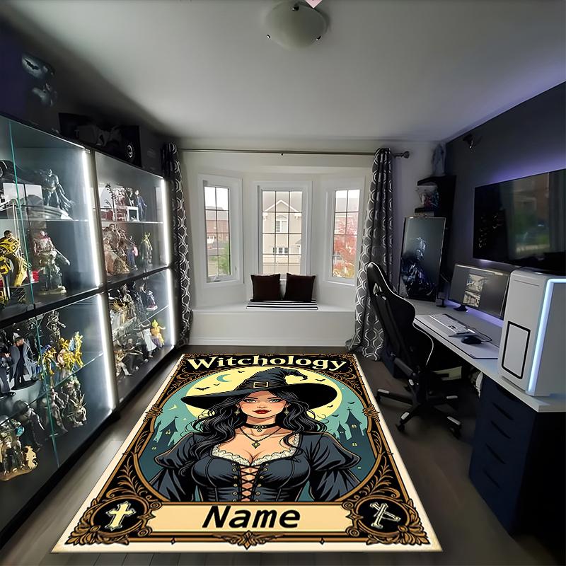 1PC Custom Name Witchcraft Magic Halloween Party Theme Floor Mat Ideal for Living Room, Game Rooms, Office, Bedroom,Floor Mat Playful Design