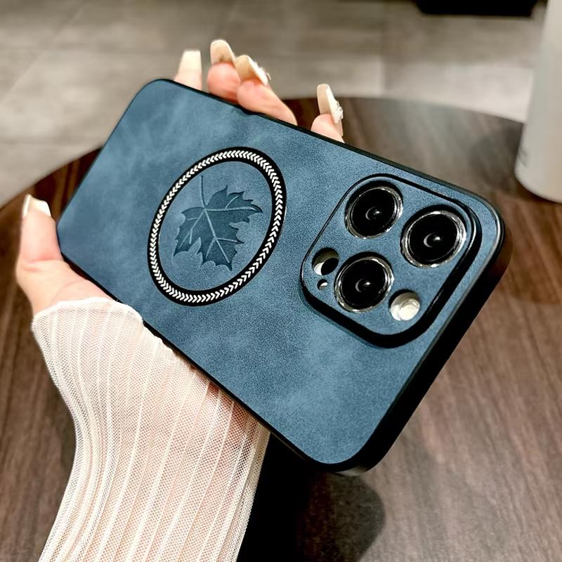 Кожаные магнитные чехлы с кленовым листом для Magsafe для iPhone 16 15 14 13 12 11 Pro Max Plus 16e Чехол с беспроводной зарядкой