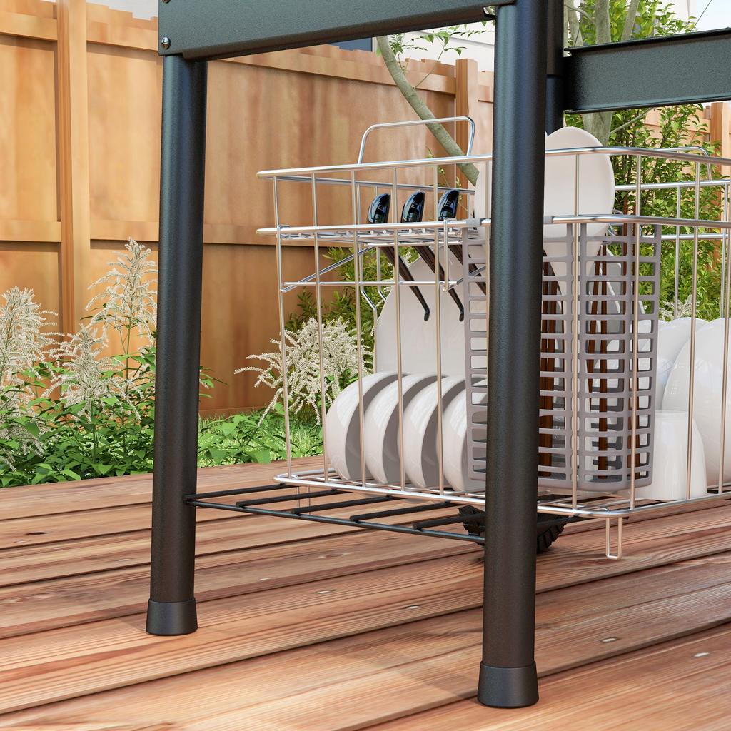 Charcoal Barbecue, BBQ Trolley with Shelves, Wheels, Lid, Thermometer, Chimney, in Metal, Black