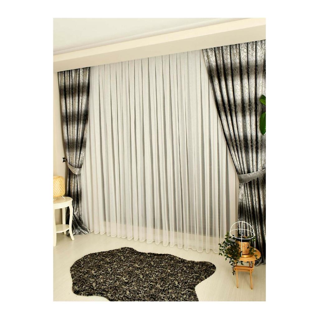 Linen 10 Светлая полосатая плоская тюлевая занавеска без складок