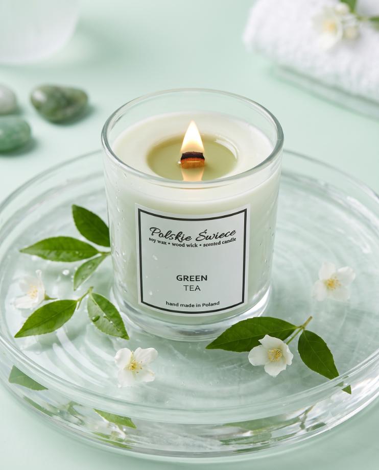 soy candle with a wooden wick + GREEN TEA