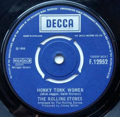7-дюймовая пластинка ROLLING STONES - Honky Tonk Women / You Can't Always F12952 Decca 1969 Великобритания Рок Б/У