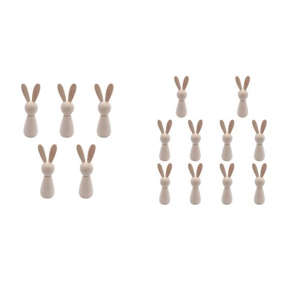 Unfinished Wooden Rabbit Crafts DIY Mini Wood Bunny Figurine Easter Blank Bunny Peg Dolls for Painting