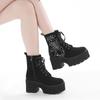 Gdgydh Women's Spider Pattern Chunky Heel Boots Fashion Lace Up Side Zipper Stylish Punk Style Boots Platform Heels