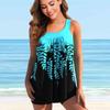 Женские купальники танкини, купальник из 2 предметов, синие листья с принтом, купальные костюмы для отпуска