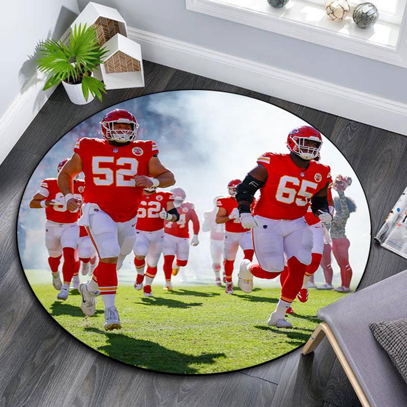 Chiefs Players pattern round rug,Carpet Rug for Living Room Bedroom Playroom ,Non-slip Floor Mat,Holiday Gifts and Birthday Gifts.