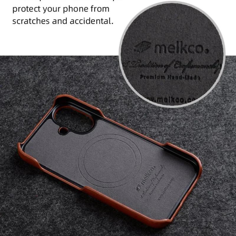 Melkco Genuine Cowhide Oil Wax Leather Case for iPhone 17 Pro Max 17 Air 16Pro 16 Plus Magnetic Charging Shockproof Bumper Cover