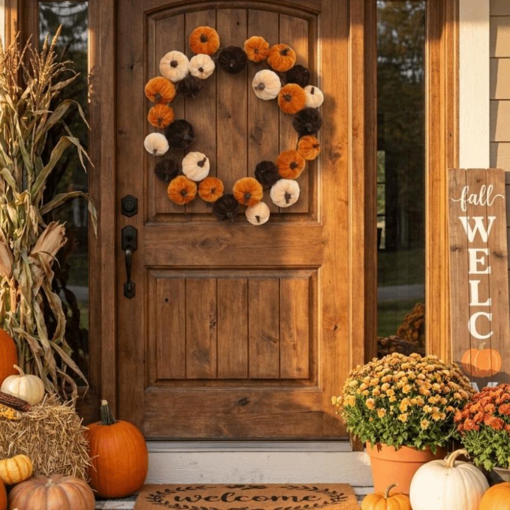 Velvet Halloween Pumpkin Wreath Handmade Pumpkin Vine Thanksgiving Party