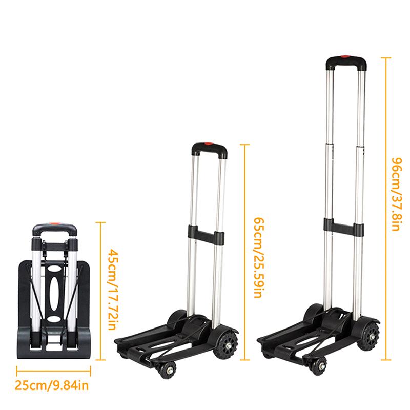 4-колесная складная тележка Тележка для покупок Продуктовая тележка Грузовая тележка Тележка для багажа Алюминиевый сплав Маленькая Легкая Складная ручная тележка