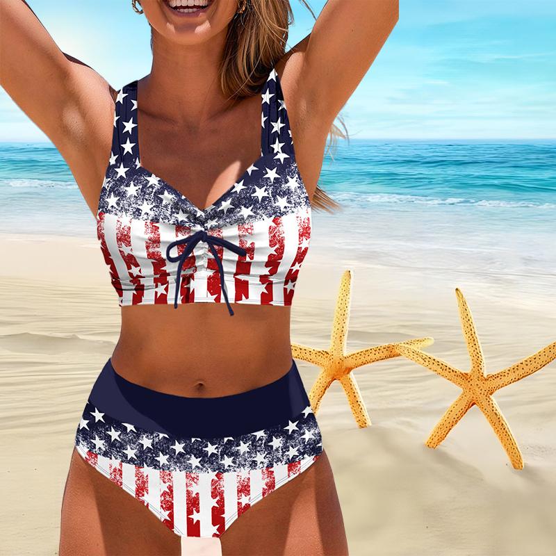 Женский купальник с подвеской на шее и волнистым принтом, бикини с коротким топом, купальник