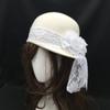 French Retro White 100% Wool Hat Ladies Elegance Black Floral Lace Beret French Wedding Wool Top Hat Ladies Felt Hat