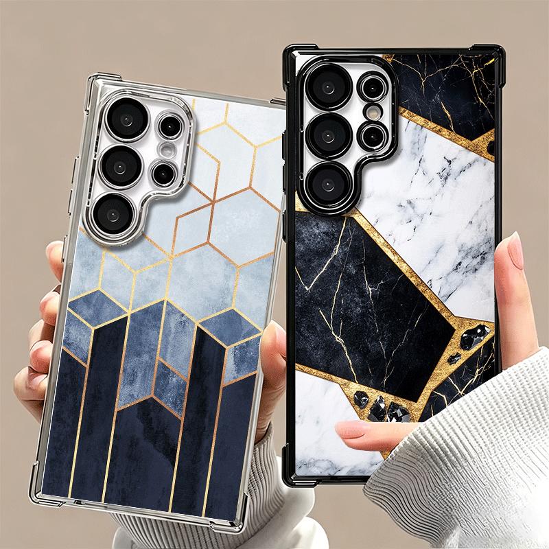 Геометрический мраморный узор с покрытием Чехол для телефона для Samsung Galaxy S24 S25 FE S26 Edge S23 Ultra S22 S21 Plus S20 Защита от падения Airbag