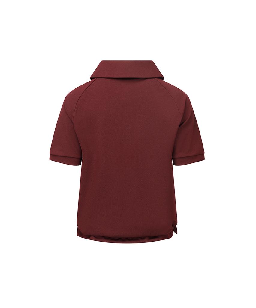 LAUV Wide Collar Zip-Up T-Shirt_Wine