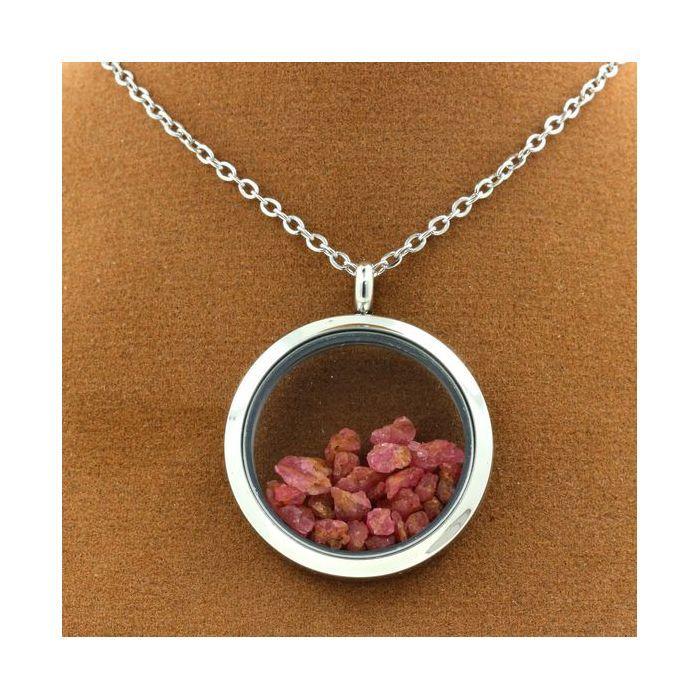 Collier - Pierres et Minéraux - Spinelle brut - Médaillon 20 mm - Acier inoxydable - Argenté