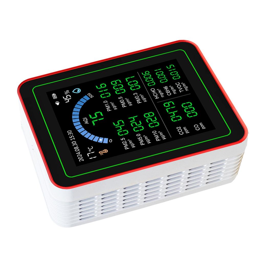 Измеритель качества воздуха 18 в 1 CO2 TVOC HCHO PM2.5 PM10 Темп Влажн Детектор Тестер В помещении Питание от батареи Хранение данных