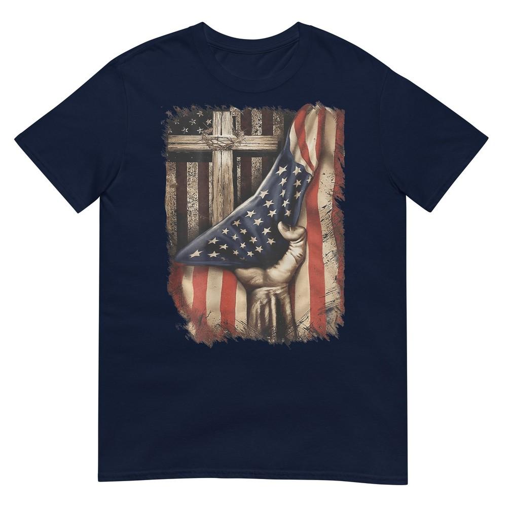 American Usa Flag Christian Cross Patriotic (On Back) Tshirt