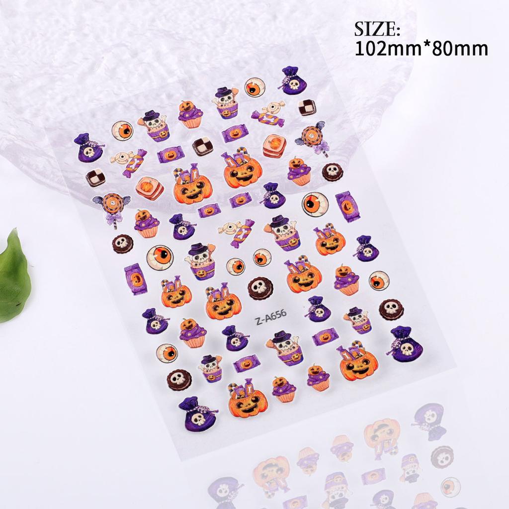 5D Embossed Nail Art Sticker Halloween Cartoon Spider Web Ghost Pumpkin Lantern Nail Adhesive Sticker