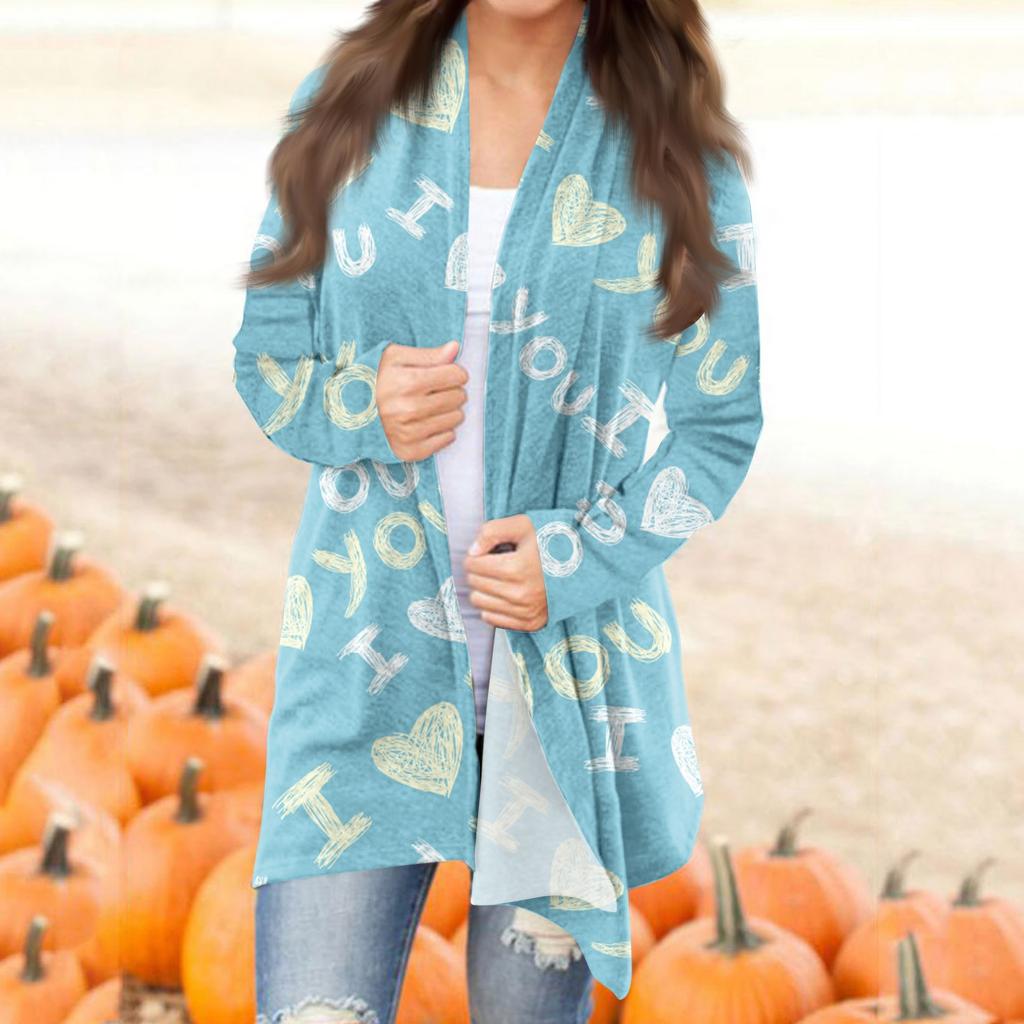 Женский повседневный кардиган с длинными рукавами и принтом ко Дню святого Валентина без карманов, верхнее пальто