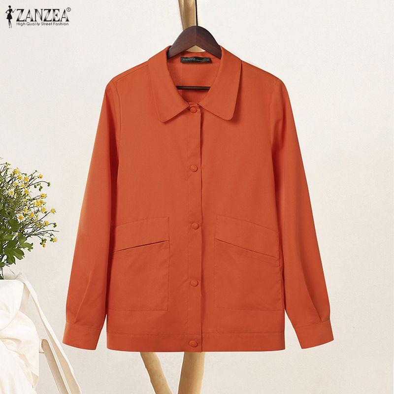 ZANZEA Женская повседневная блузка с отложным воротником и длинным рукавом