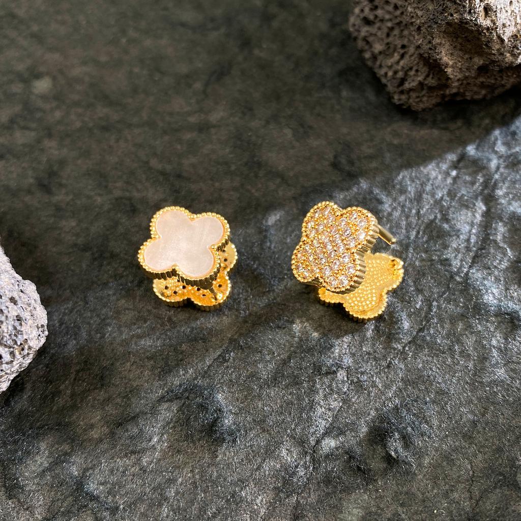Премиальные серьги-клипсы из 18-каратного циркония класса люкс, двусторонние, в виде четырехлистного клевера, тяжелые женские серьги