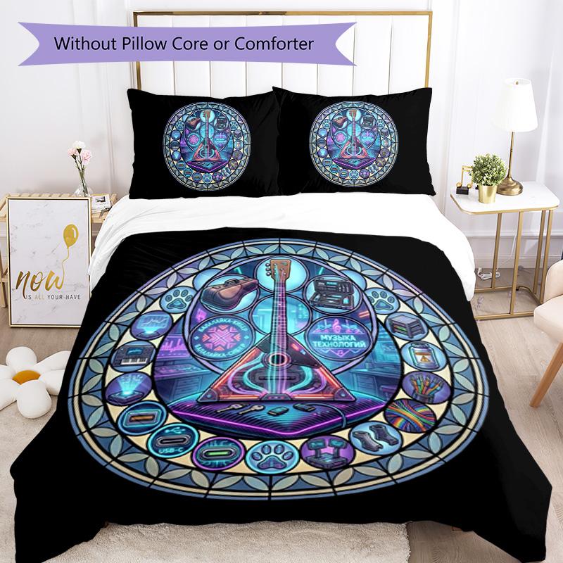Cyber Music Technology Circle Pattern Bedding,Quilt Set Quilt Cover Pillowcase Home Birthday Gift (1 * duvet cover + 2 * pillowcase, without core)