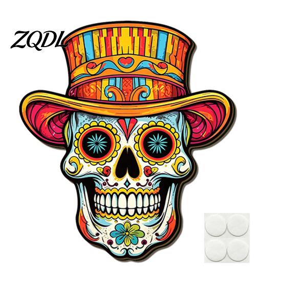 Floral Exotic Home Ornament Day of The Dead Sugar Skull Hanging Sign, Hand-Painted Mexican Calavera Wood Handcrafted Plaque Plaque, Tabletop
