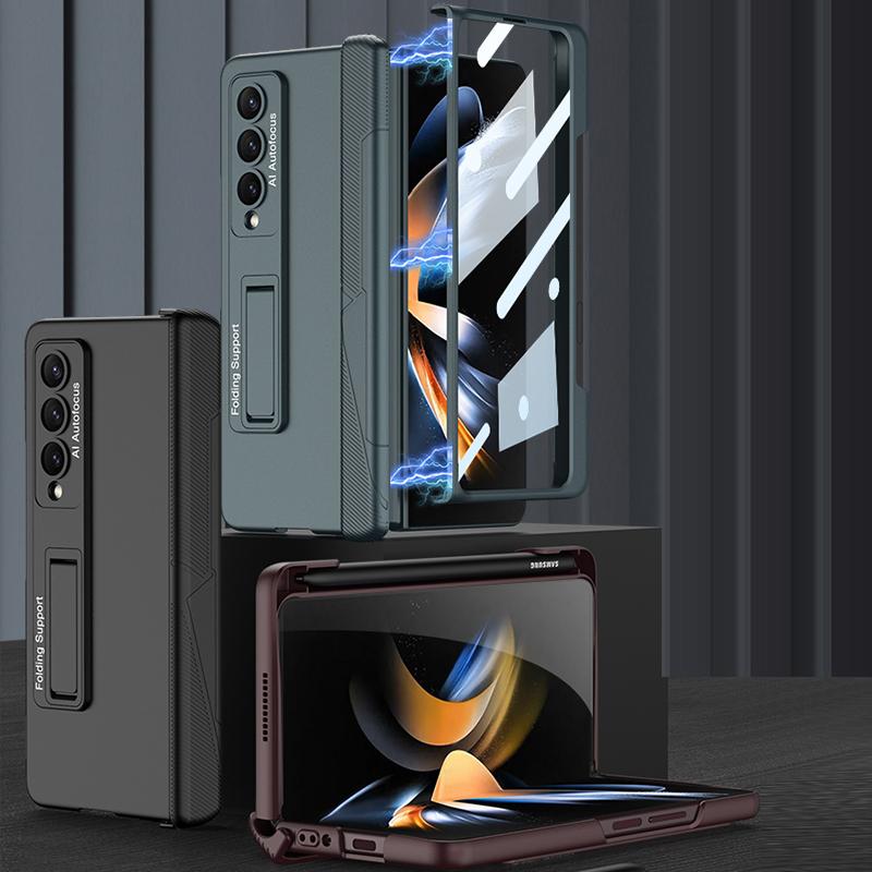 Magnetic Hinge Protection Screen Protector Cover For Samsung Galaxy Z Fold 4 Z Fold 5 Z Fold 3 5G Case with Pen Holder Slot and Stand Bracket