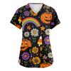 Женская мода V-образный вырез короткий рукав комбинезон с карманами принт топы одежда