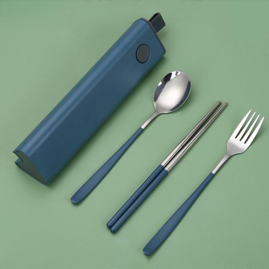 Дорожный набор столовых приборов из нержавеющей стали вилка и ложка с футляром портативная посуда