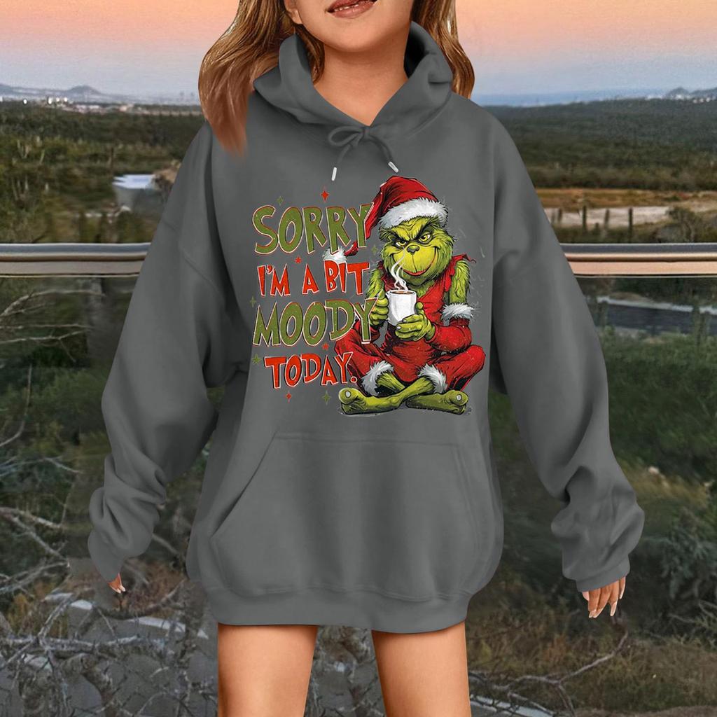 Children's Fashionable Casual Long-sleeved Loose Christmas Print Pullover Hooded Sweatshirt